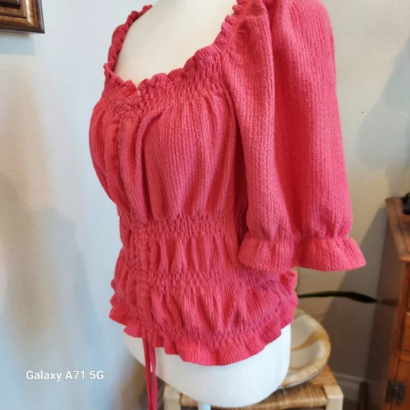 Pilcro Anthropologie Ruffle Puff Sleeve Pink Rose Sz M - Picture 4 of 16